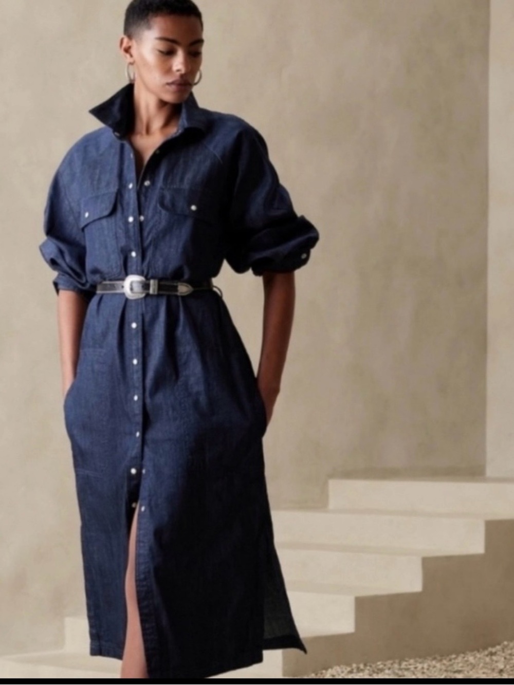 Banana Republic Classic UTILITY DENIM MIDI SHIRTDRESS Dark Wash Size Medium